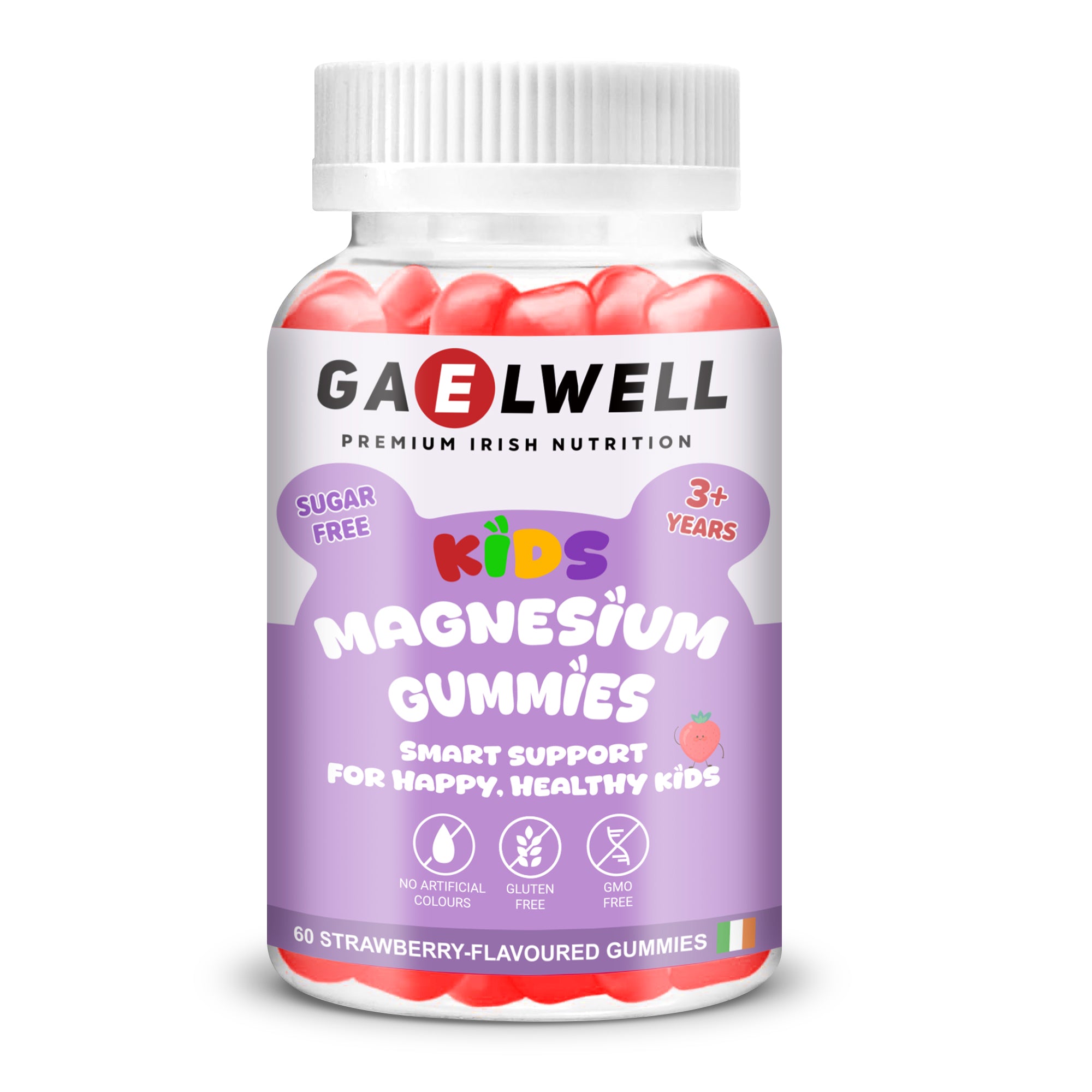 Gaelwell™ Kids Magnesium Gummies with Magnesium Citrate – Sugar-Free Strawberry Flavour – Calm & Sleep Support for (Children 3+) – 60 Gummies – Vegan & Gluten-Free