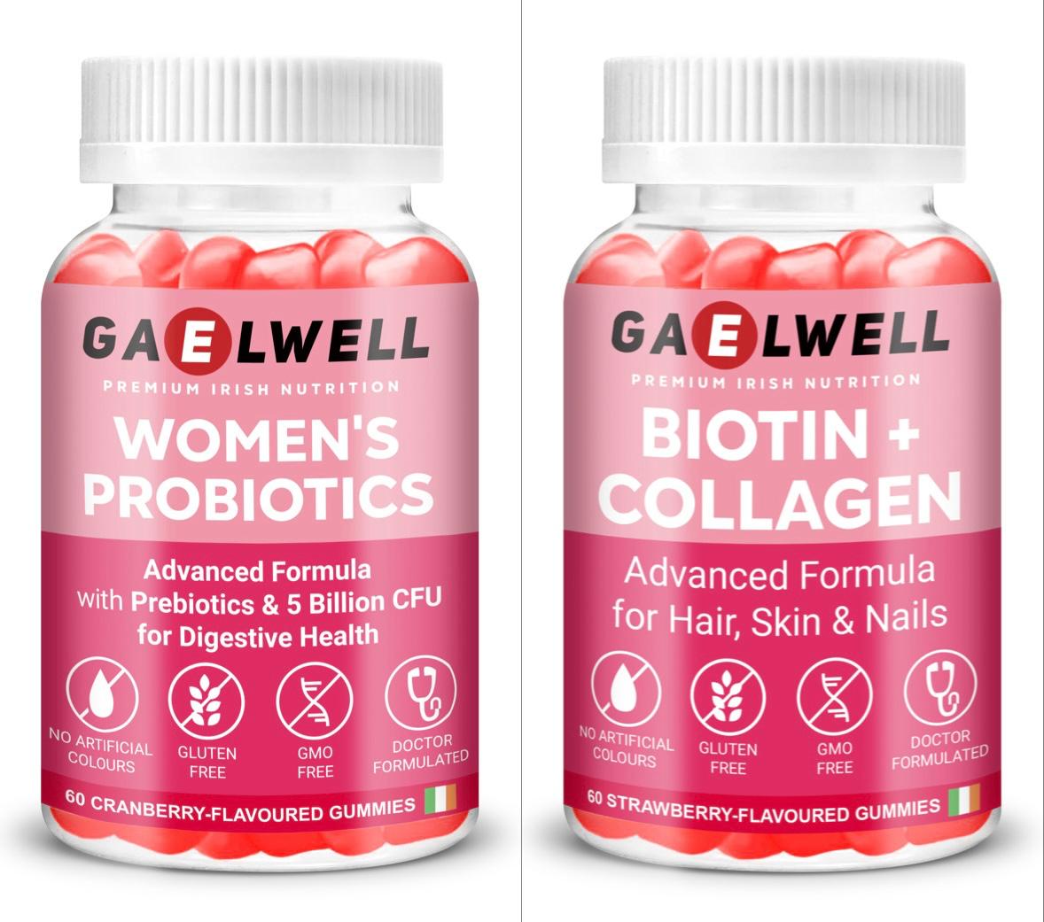 Gaelwell™ Ultimate Wellness Duo (Biotin + Collagen Gummies and Women’s Probiotic Gummies )