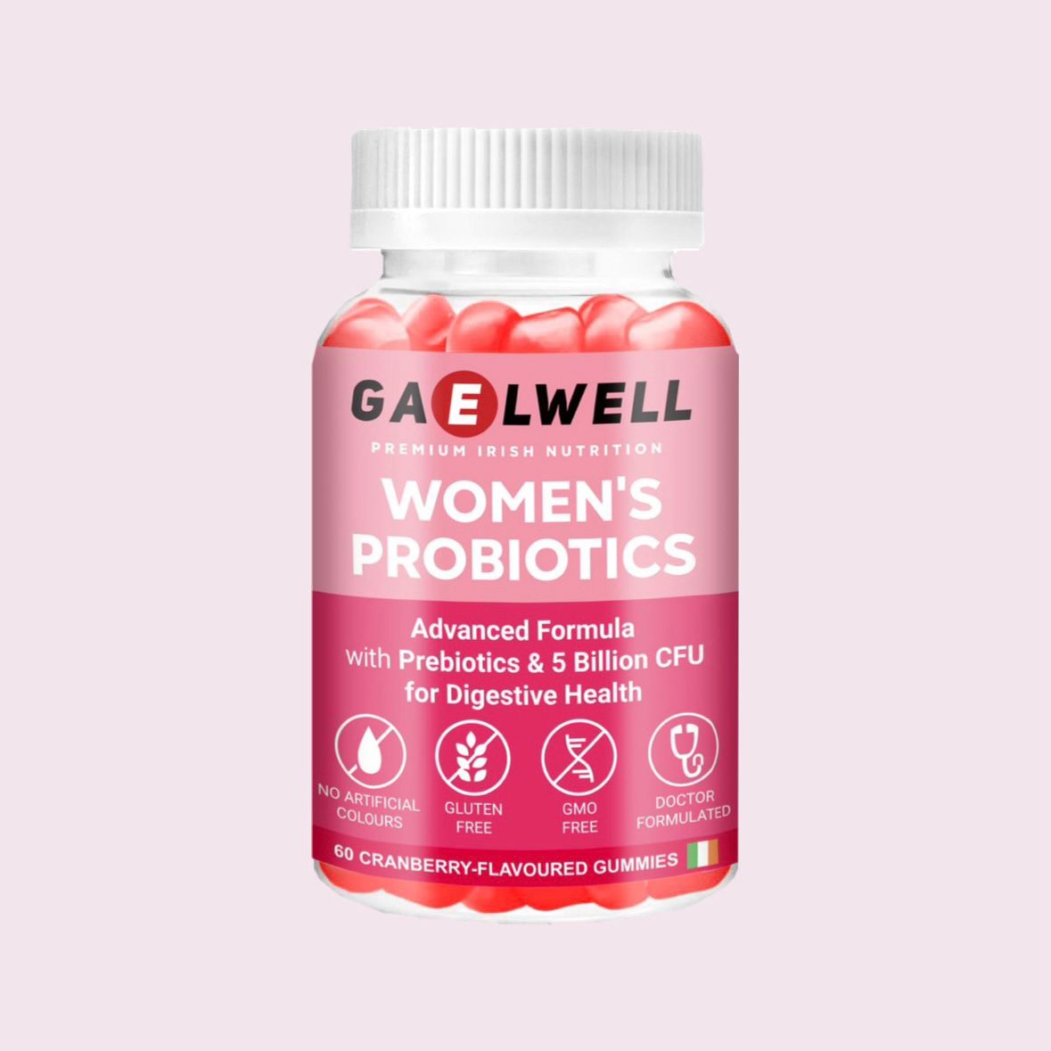 Gaelwell™ Women’s Probiotic Gummies – 5 Billion CFU, 6 Strains – Gut & Digestive Support – Cranberry Flavour – Vegan, Gluten-Free, Non-GMO, HACCP GMP Certified – 60 Gummies