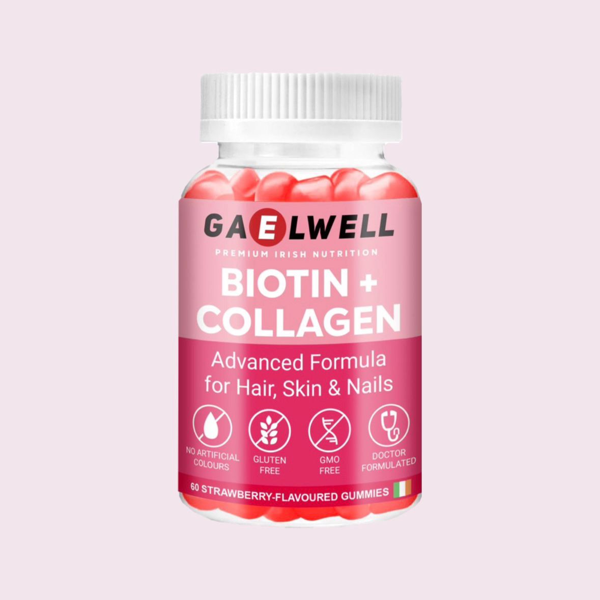 Gaelwell™ Biotin + Collagen Gummies - High Strength 5000mcg Biotin, Marine Collagen, Vitamin C, Zinc - Hair Growth, Skin & Nail Support - Gluten-Free, Vegan-Friendly, Non-GMO, 60 Strawberry Gummies