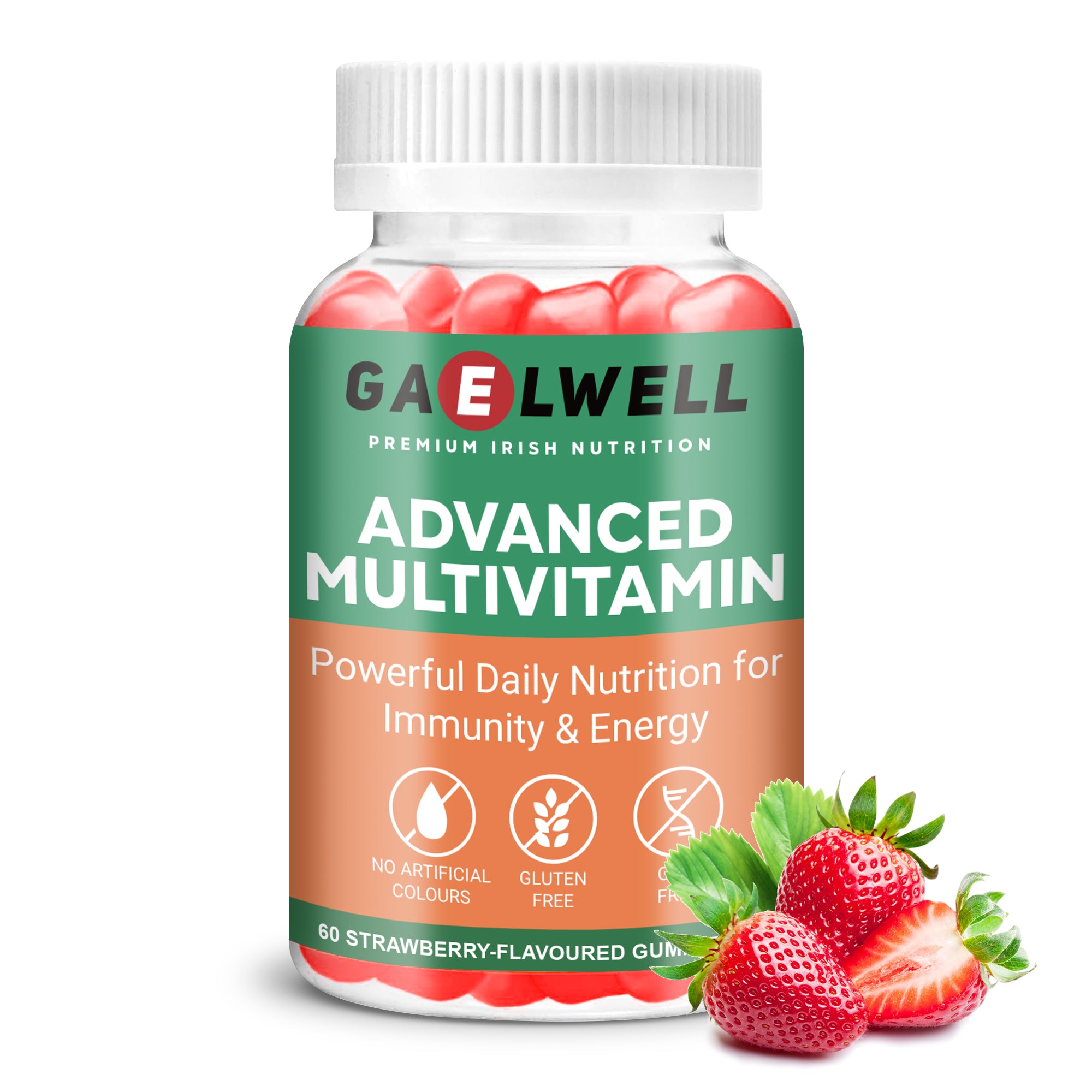 Advanced Multivitamin Gummies for Adults – 60 Strawberry Flavour Gummies – Daily Vitamins A, B-Complex, C, D, E, Zinc & Magnesium – No Artificial Colours – Gluten-Free