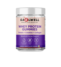 Jar of Gaelwell whey protein gummies on a white background